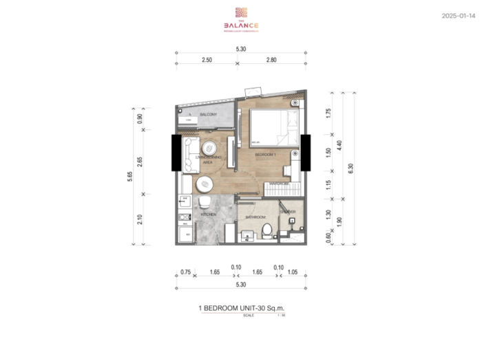 едноспален апартамент, 30 m²