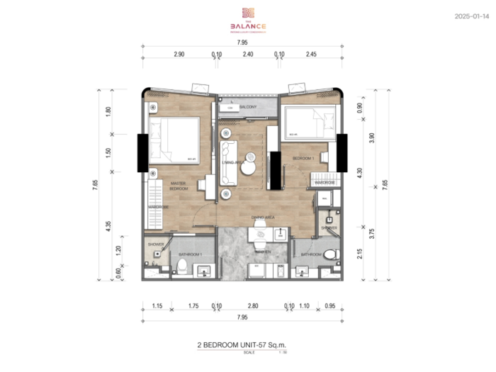 Двуспален апартамент, 57 m²