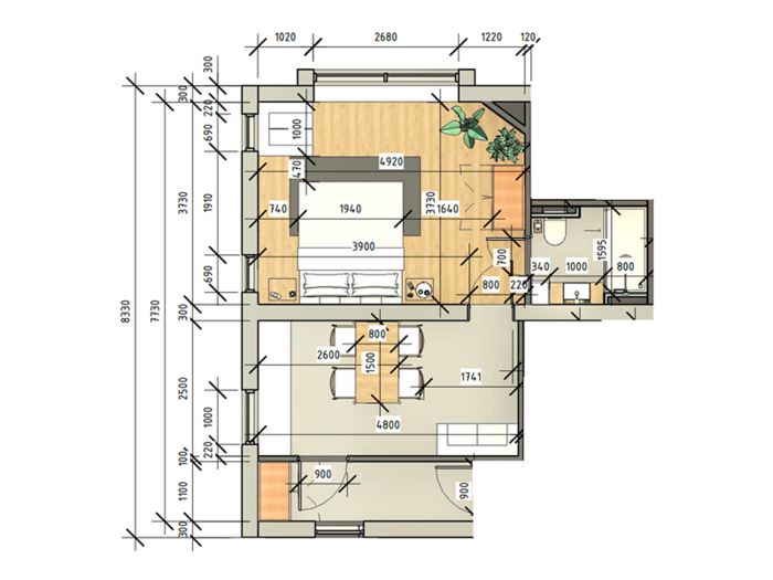 Едноспален апартамент, 37 m²