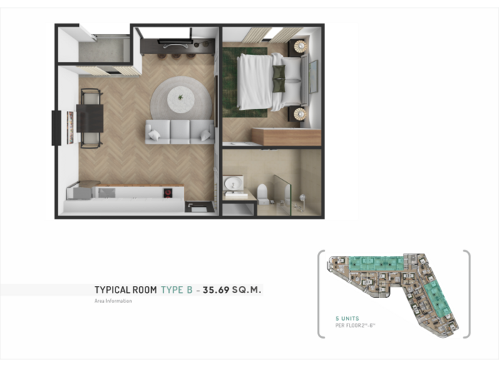 Едноспален апартамент, 35 m²