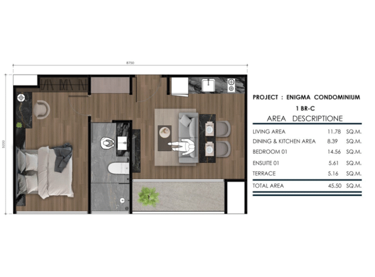 Едноспален апартамент, 45 m²